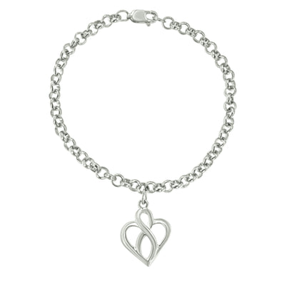 .925 Sterling Silver Open Heart with Center Vertical Infinity Chain Charm Bracelet - Size 7" Bids.com