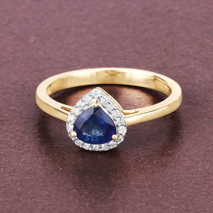 0.73 Carat Genuine Blue Sapphire and White Diamond 14K Yellow Gold Ring Bids.com