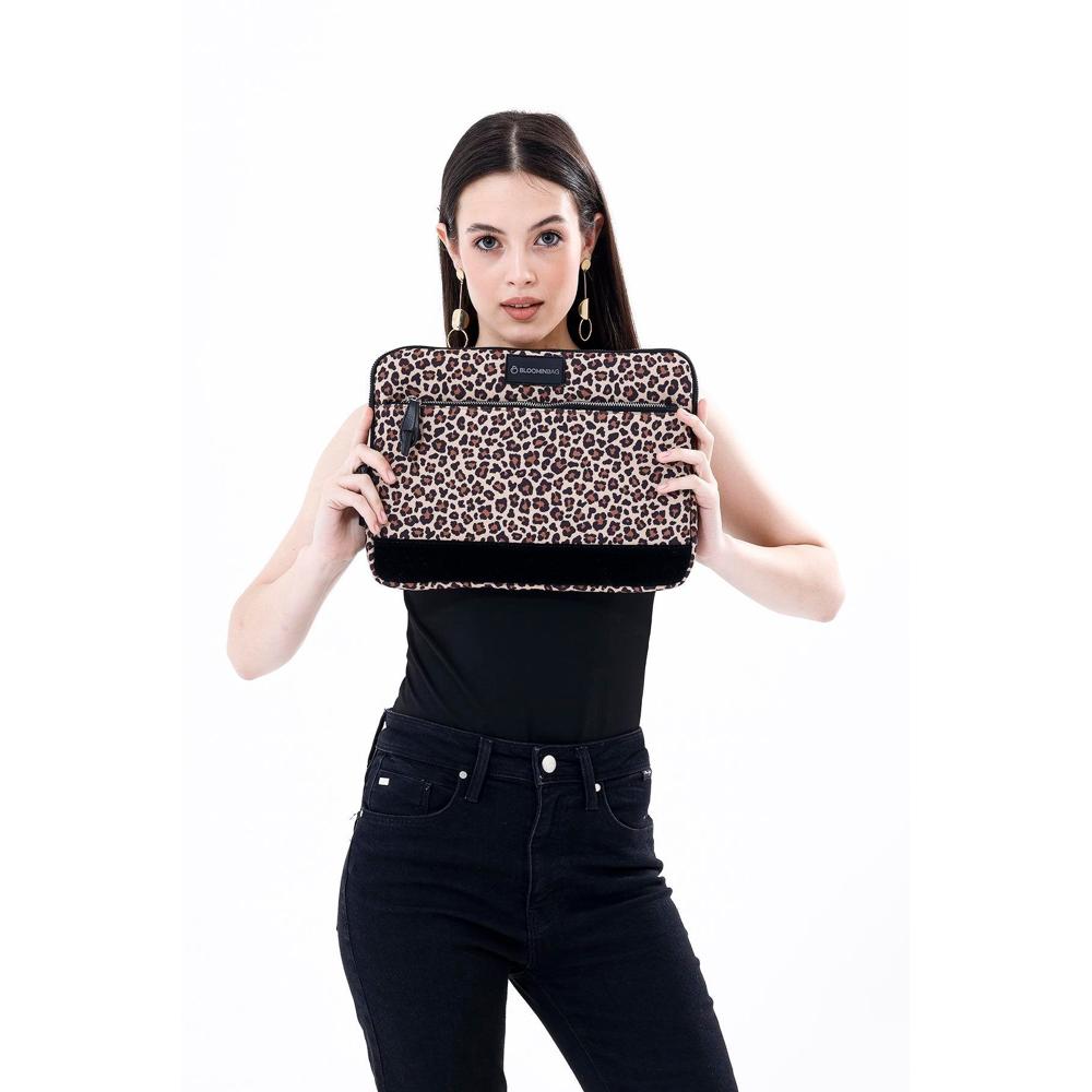 Earthy Leopard 14 inch Laptop / MacBook Sleeve Mizuri Leather