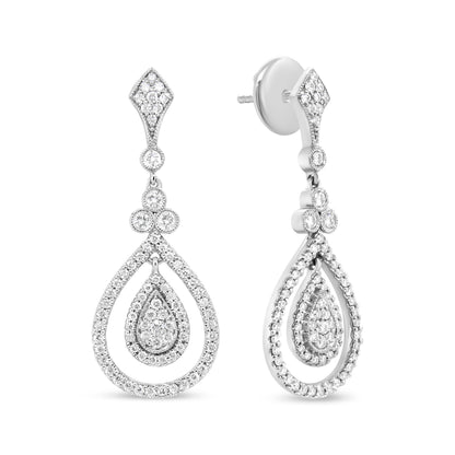 18K White Gold 1 1/4 Cttw Round Diamond Openwork Teardrop-Shaped Dangle Earrings (F-G Color, VS1-VS2 Clarity) Bids.com