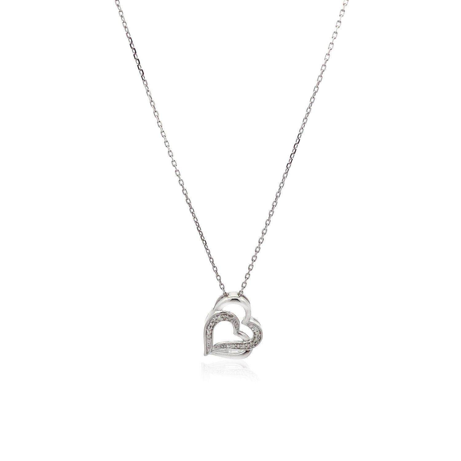 Sterling Silver Dual Heart Motif Pendant with Diamonds (.06 cttw) Bids.com