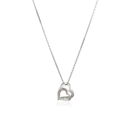 Sterling Silver Dual Heart Motif Pendant with Diamonds (.06 cttw) Bids.com