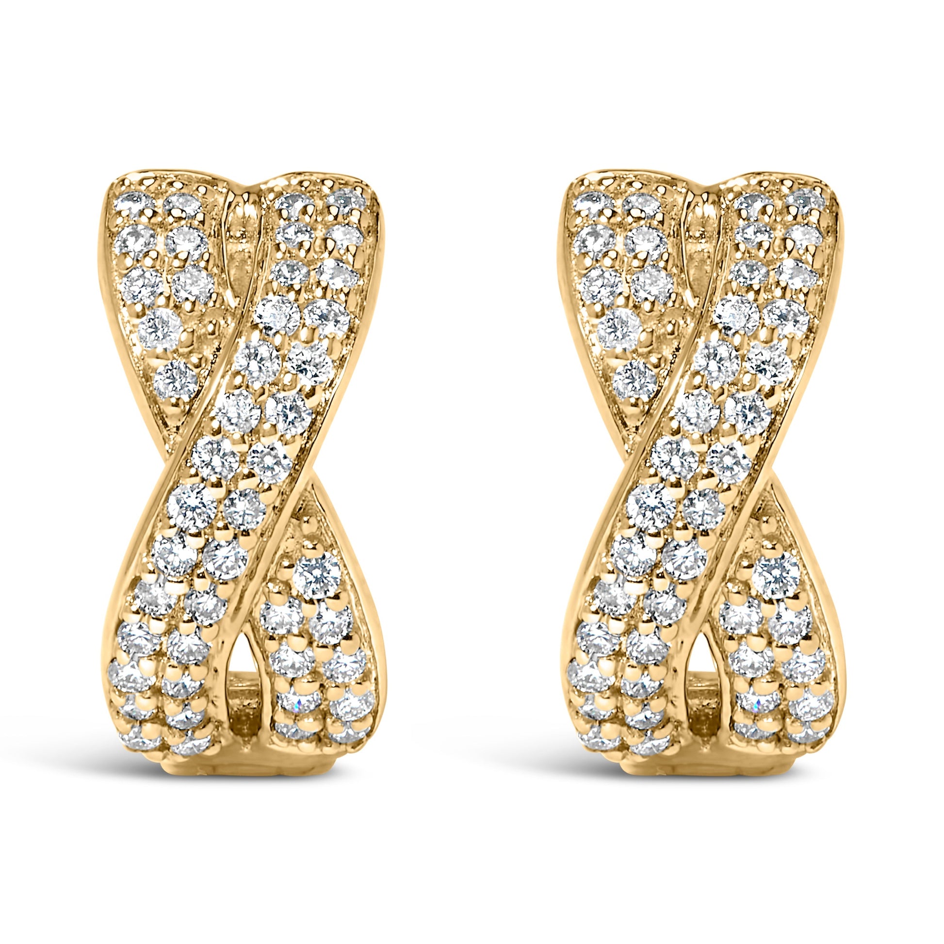 14K Yellow Gold 1/3 Cttw Diamond Criss Cross Huggie Hoop Earrings (G-H Color, SI2-I1 Clarity) Bids.com
