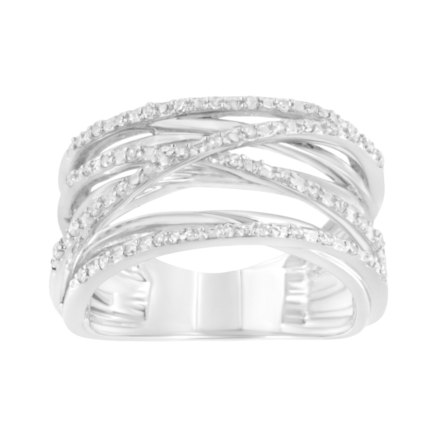 .925 Sterling Silver 1/4 Cttw Prong Set Round-Cut Diamond Bypass Ring (I-J Color, I1-I2 Clarity) - Size 7 Bids.com