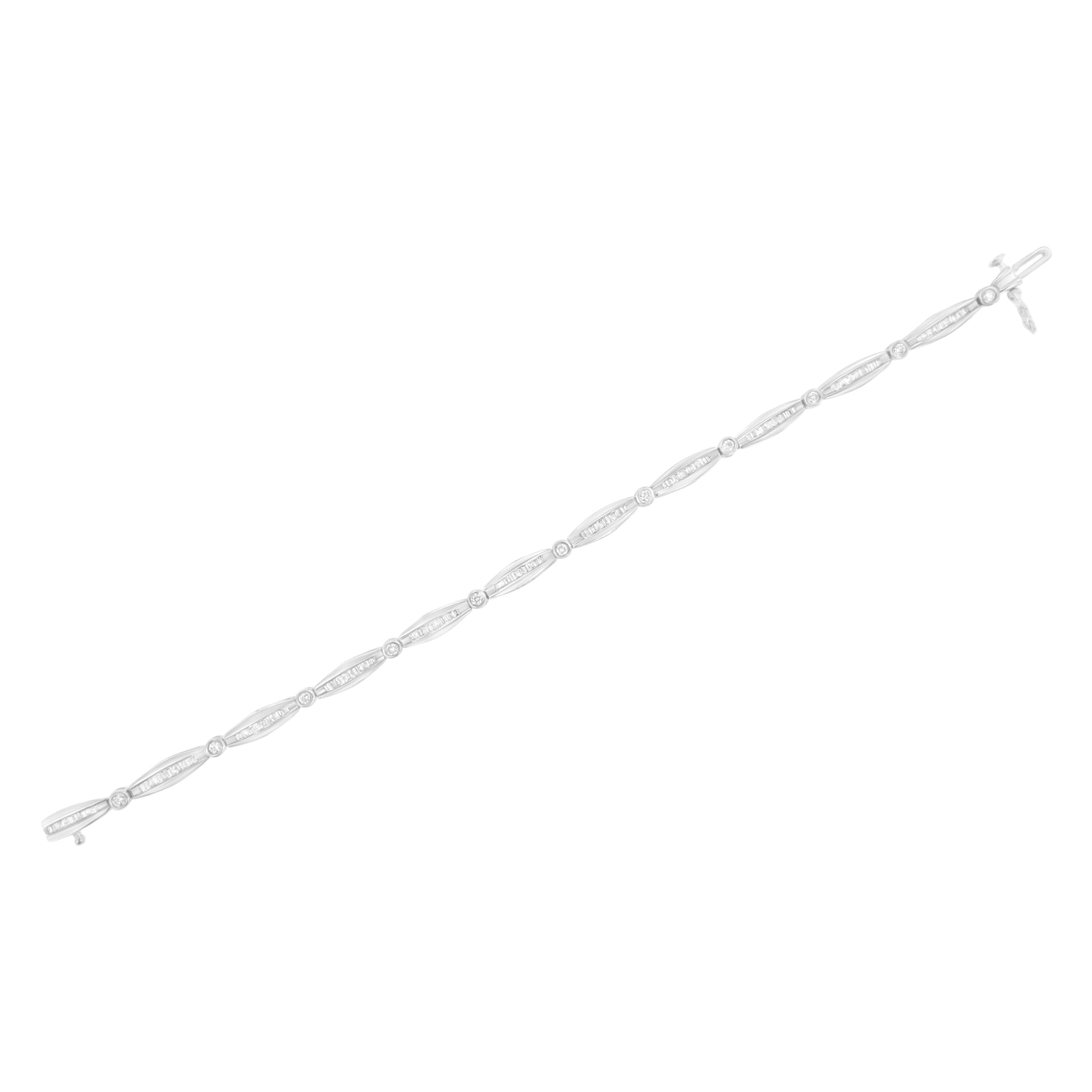 14K White Gold 1-1/2 Cttw Round Brilliant-Cut & Baguette Cut Diamond Bezel and Tapered Link 7" Tennis Bracelet (H-I Color, I1-I2 Clarity) Bids.com