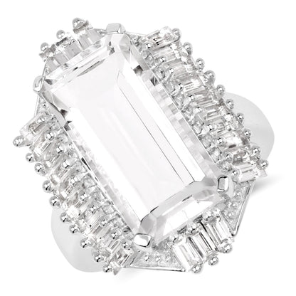 9.77 Carat Genuine Crystal Quartz & White Topaz .925 Sterling Silver Ring Bids.com