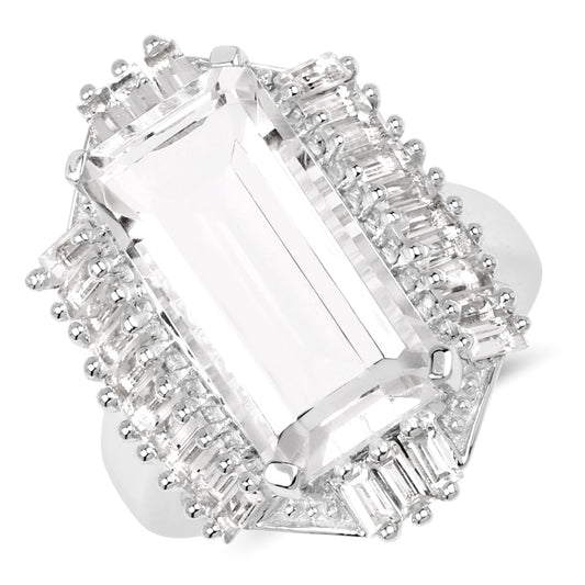 9.77 Carat Genuine Crystal Quartz & White Topaz .925 Sterling Silver Ring Bids.com