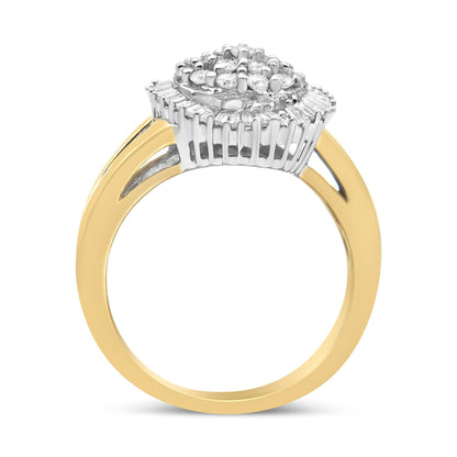 14K Yellow and White Gold 1.00 Cttw Round and Baguette-Cut Diamond Ballerina Cocktail Ring (H-I Color, SI2-I1 Clarity) Bids.com