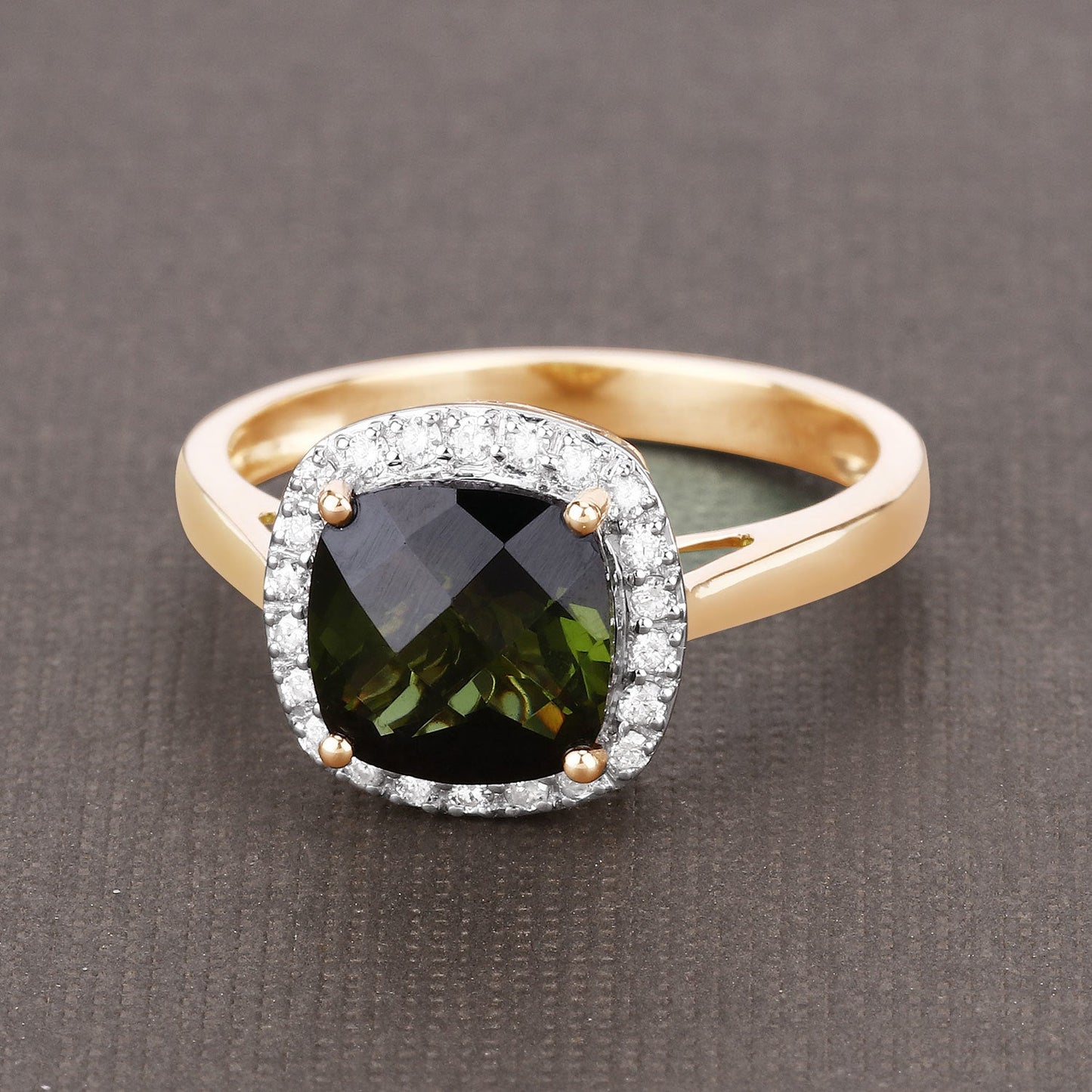 2.64 Carat Genuine Green Tourmaline and White Diamond 14K Yellow Gold Ring Bids.com
