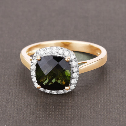 2.64 Carat Genuine Green Tourmaline and White Diamond 14K Yellow Gold Ring Bids.com
