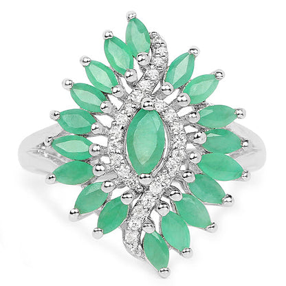 1.63 Carat Genuine Emerald and White Zircon .925 Sterling Silver Ring Bids.com