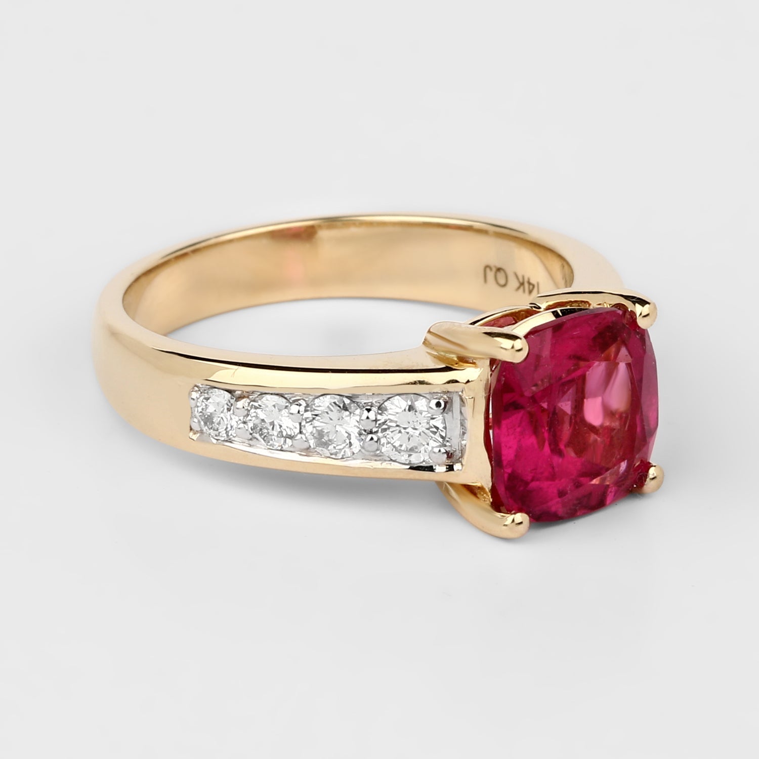 2.70 Carat Genuine Rubellite and White Diamond 14K Yellow Gold Ring Bids.com
