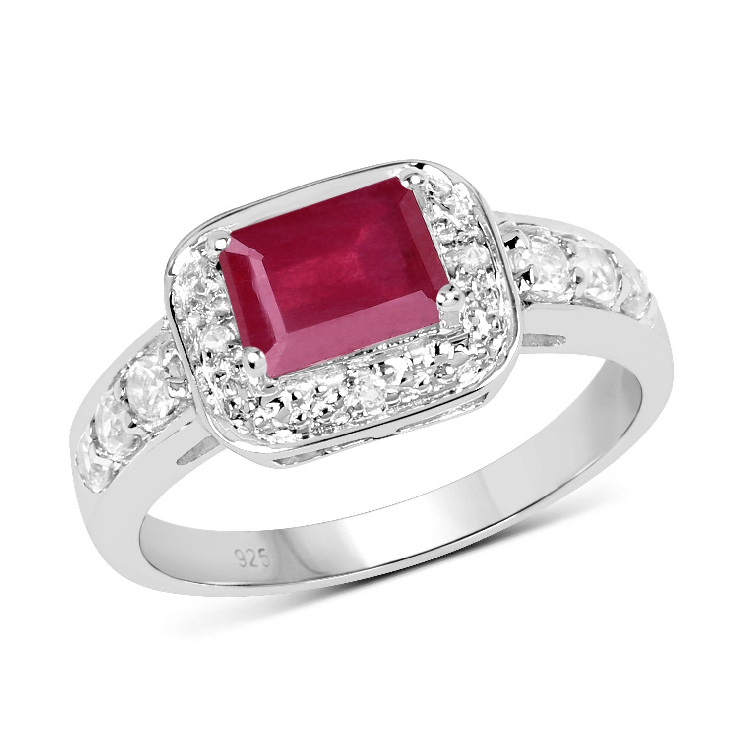 1.52 Carat Glass Filled Ruby and White Topaz .925 Sterling Silver Ring Bids.com