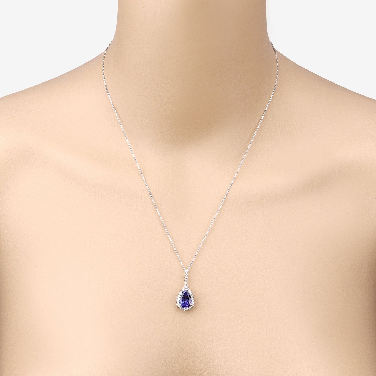 3.05 Carat Genuine Tanzanite and White Diamond 14K White Gold Pendant Bids.com