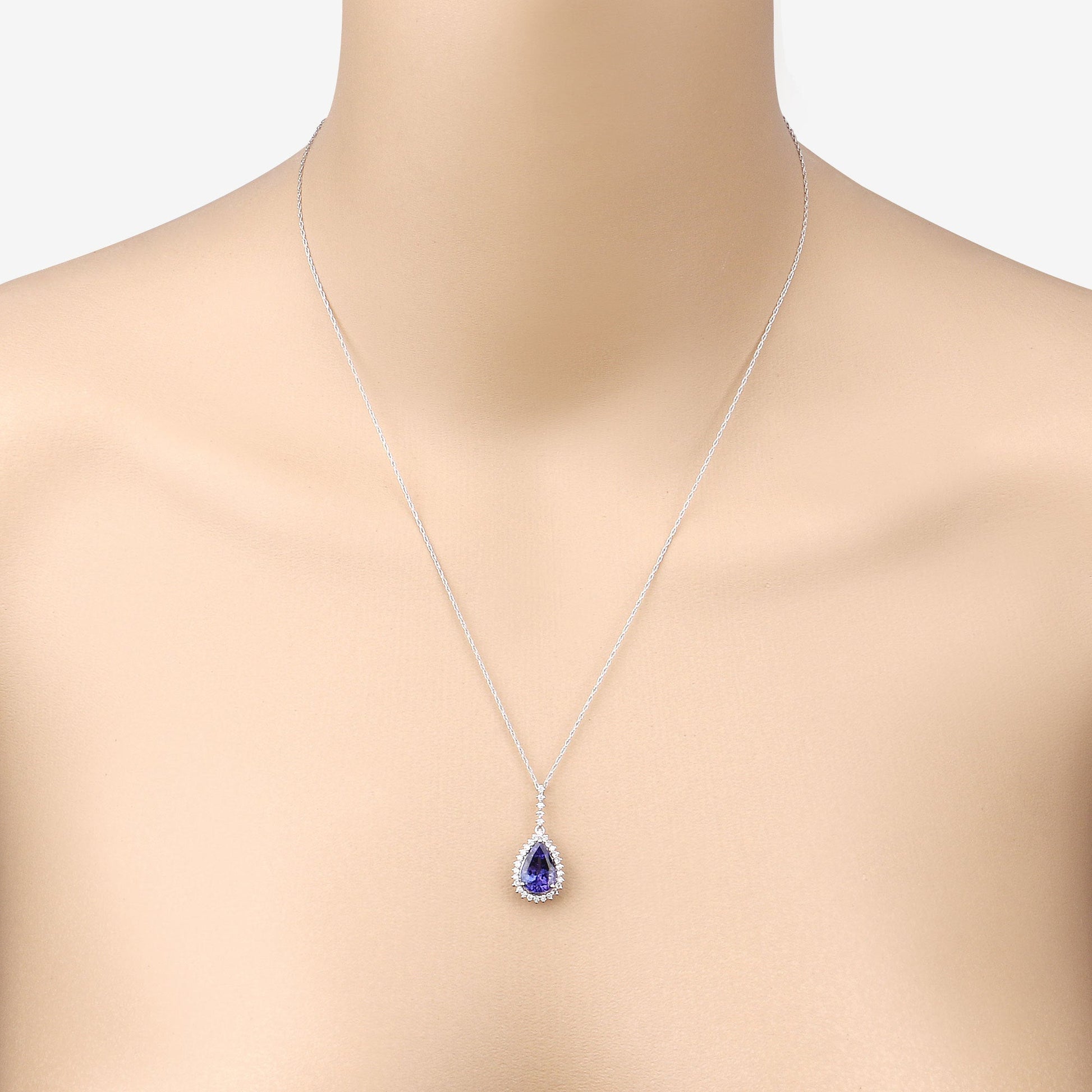 3.05 Carat Genuine Tanzanite and White Diamond 14K White Gold Pendant Bids.com