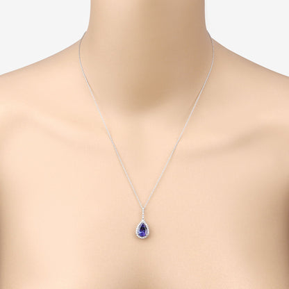 3.05 Carat Genuine Tanzanite and White Diamond 14K White Gold Pendant Bids.com