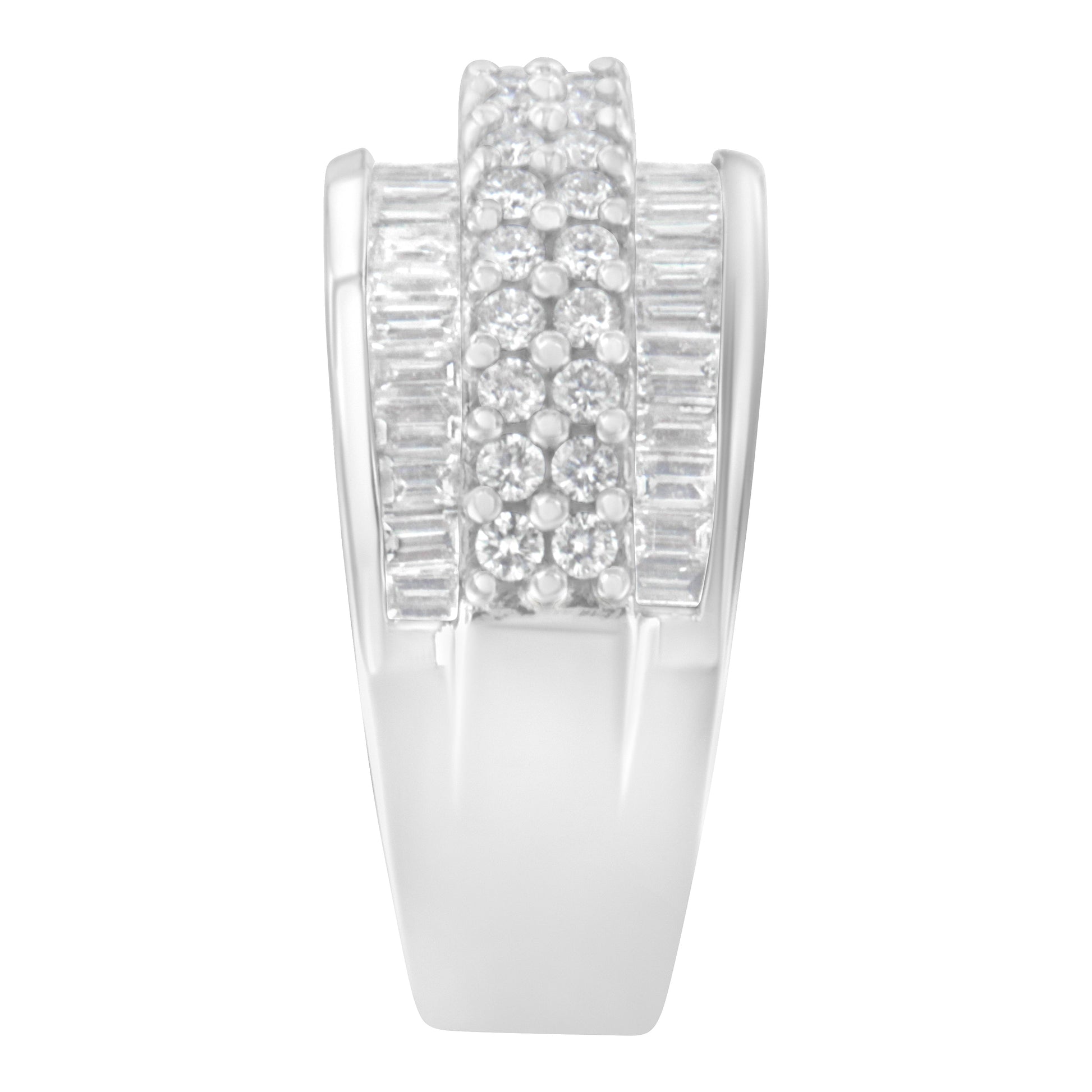 14K White Gold Round and Baguette Diamond Ring (1 1/2 Cttw, F-G Color, SI1-SI2 Clarity) - Size 6-3/4 Bids.com