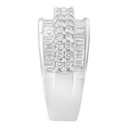 14K White Gold Round and Baguette Diamond Ring (1 1/2 Cttw, F-G Color, SI1-SI2 Clarity) - Size 6-3/4 Bids.com