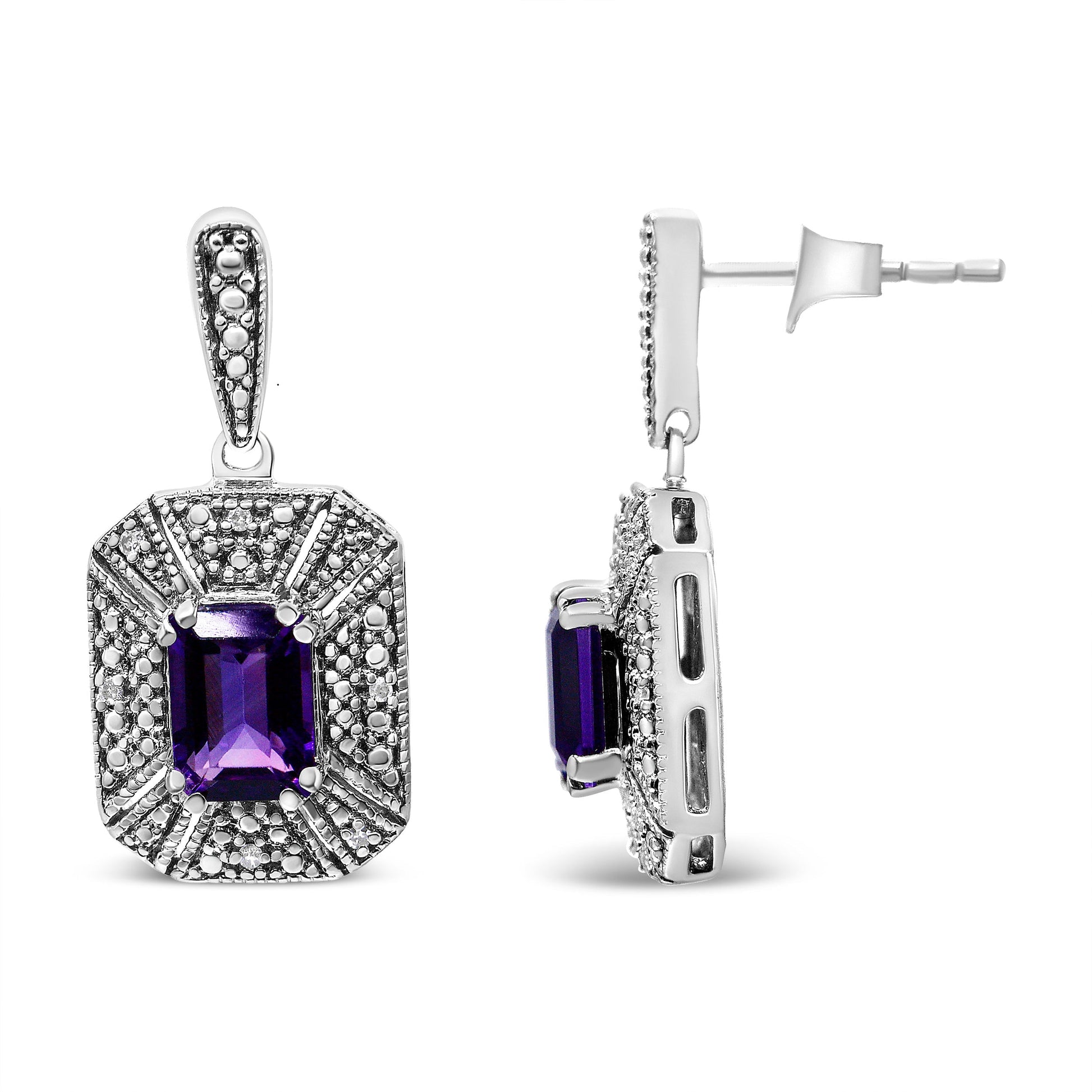 .925 Sterling Silver Diamond Accent and 7x5mm Purple Amethyst Stud Earrings (I-J Color, I2-I3 Clarity) Bids.com