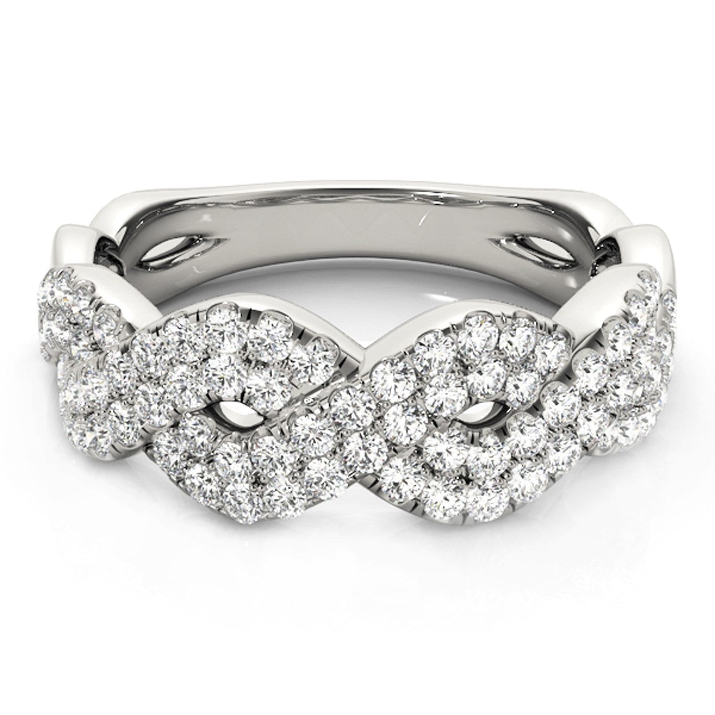 Diamond Studded Interlocking Waves Ring in 14k White Gold (5/8 cttw) Bids.com