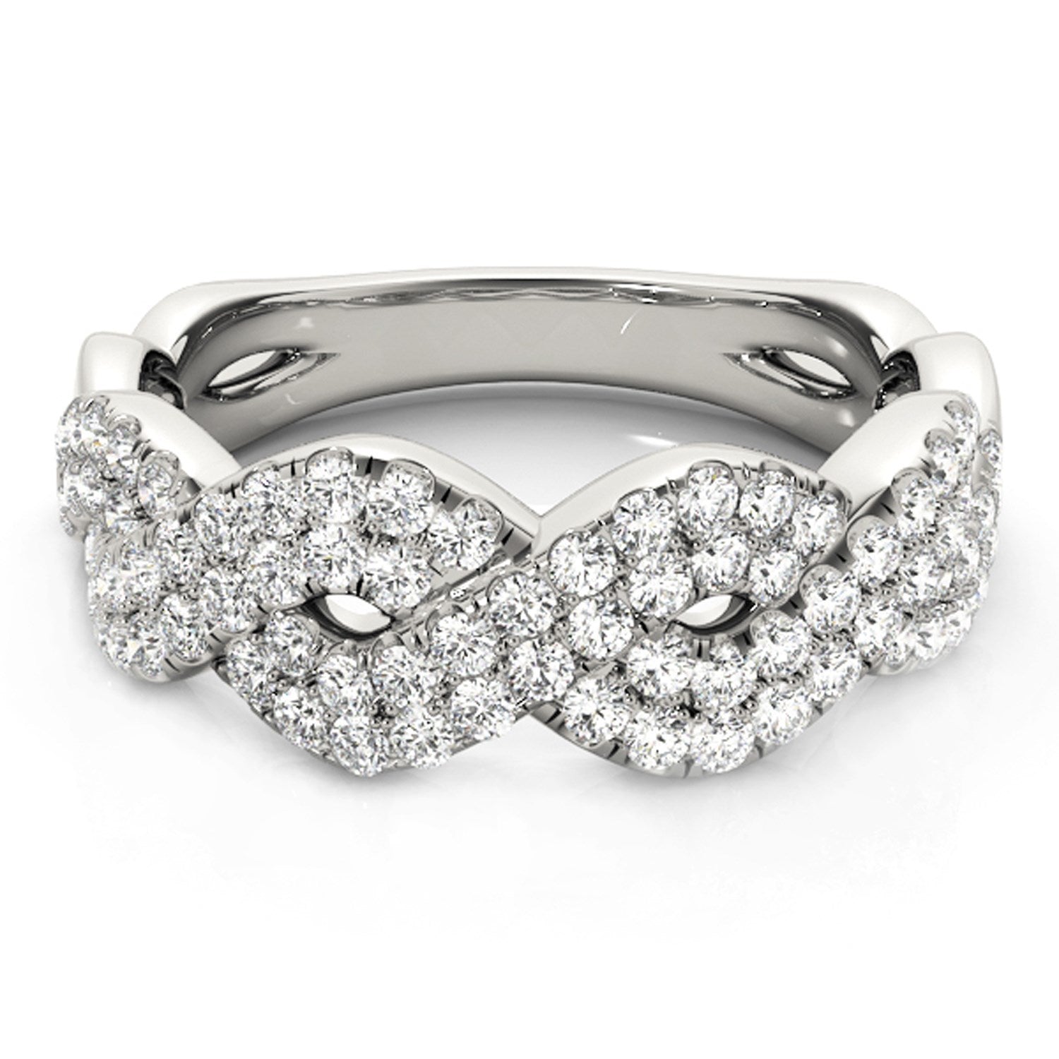 Diamond Studded Interlocking Waves Ring in 14k White Gold (5/8 cttw) Bids.com