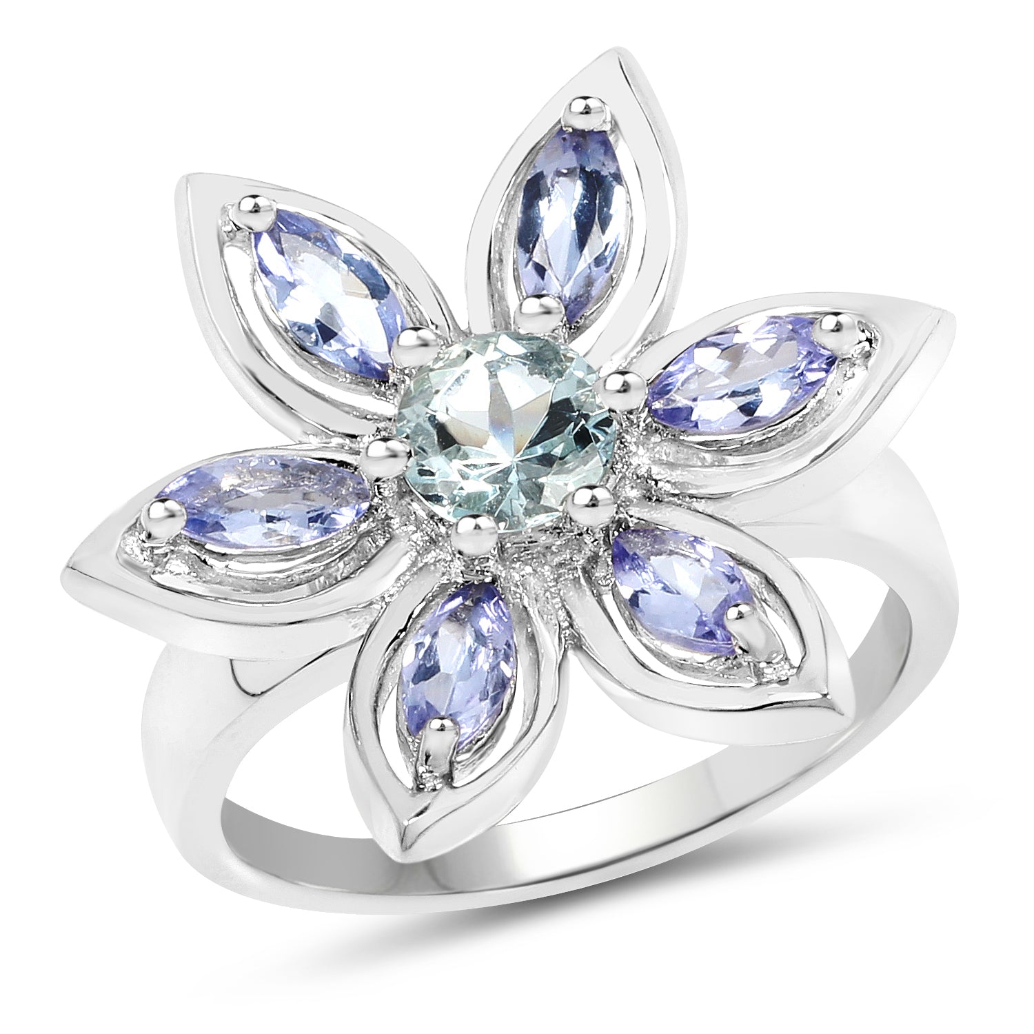 1.34 Carat Genuine Aquamarine and Tanzanite .925 Sterling Silver Ring Bids.com