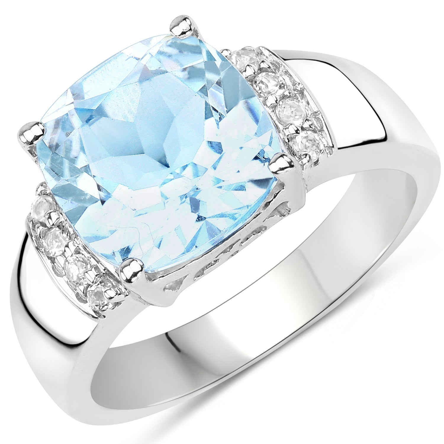 4.58 Carat Genuine Blue Topaz and White Topaz .925 Sterling Silver Ring Bids.com