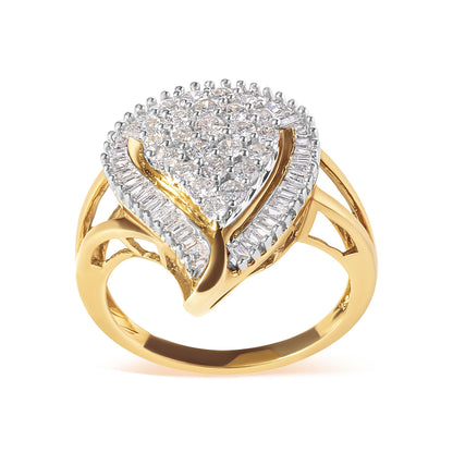 10K Yellow Gold 1 Cttw Round and Baguette Cut Diamond Ballerina Cluster Ring (H-I Color, SI2-I1 Clarity) Bids.com