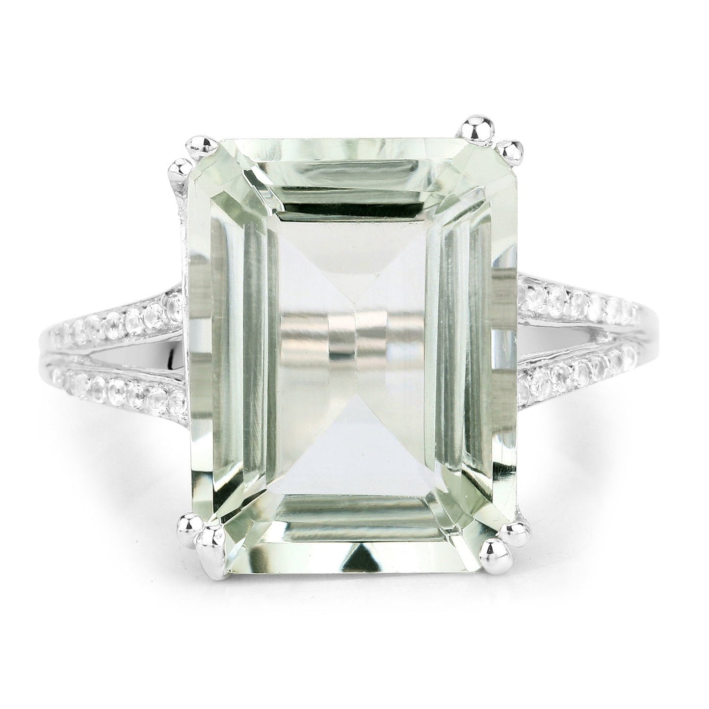 10.64 Carat Genuine Green Amethyst and White Topaz .925 Sterling Silver Ring Bids.com