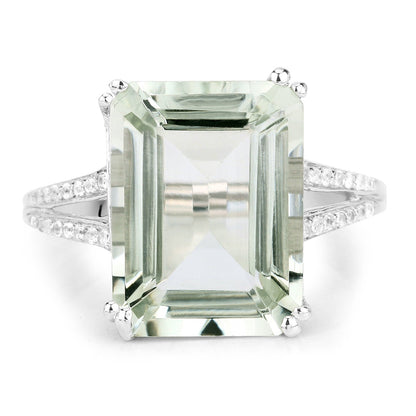 10.64 Carat Genuine Green Amethyst and White Topaz .925 Sterling Silver Ring Bids.com