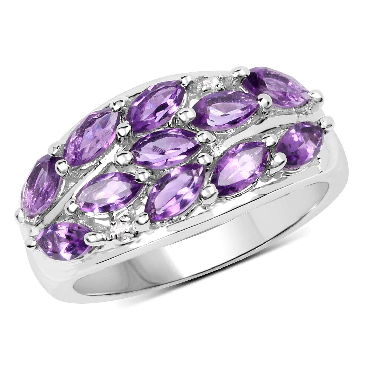 1.67 Carat Genuine  Amethyst and White Topaz .925 Sterling Silver Ring Bids.com