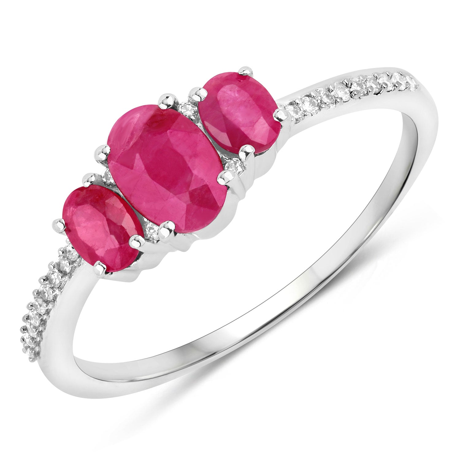 1.02 Carat Genuine Ruby and White Diamond 14K White Gold Ring Bids.com
