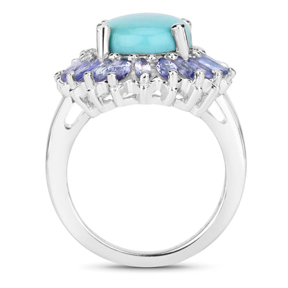 6.10 Carat Genuine Larimar and Tanzanite .925 Sterling Silver Ring Bids.com