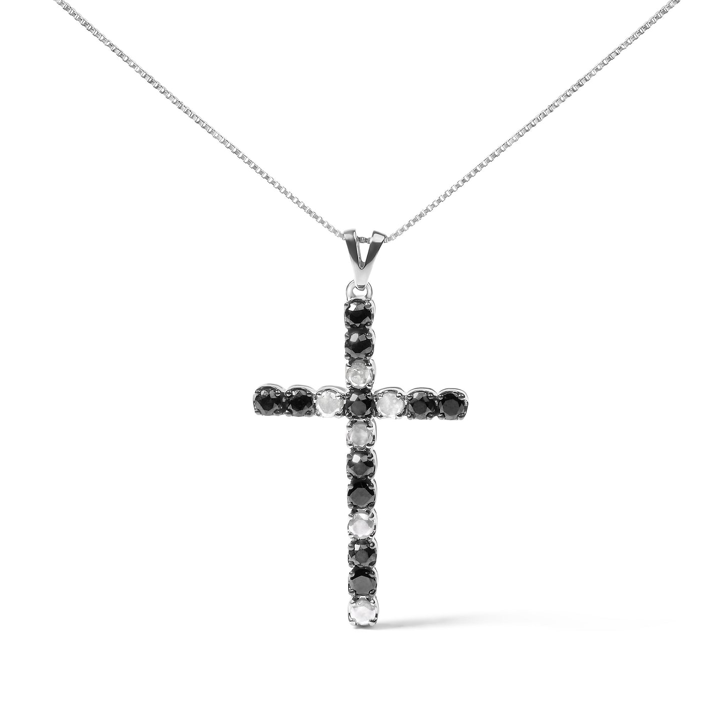 .925 Sterling Silver 2.0 Cttw Prong Set Round Natural Treated Black and White Diamond Cross Pendant Necklace - 18" (Black/H-I Color, I3 Clarity) Bids.com