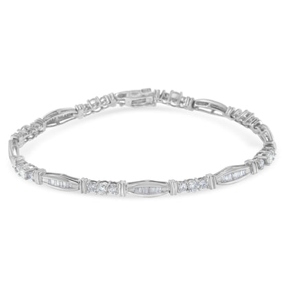 10K White Gold Geometric Pattern Diamond Tennis Bracelet (3 cttw, H-I Color, SI2-I1 Clarity) Bids.com