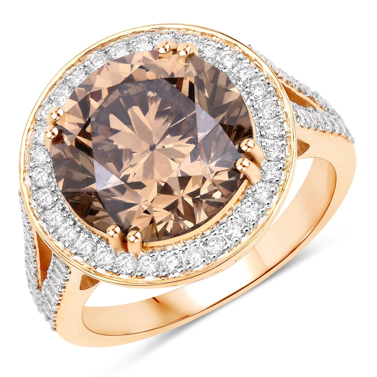 IGI Certified 7.07 Carat Genuine Brown Diamond Center and 0.64cttw White Diamond 18K Yellow Gold Ring (7.71cttw) Bids.com