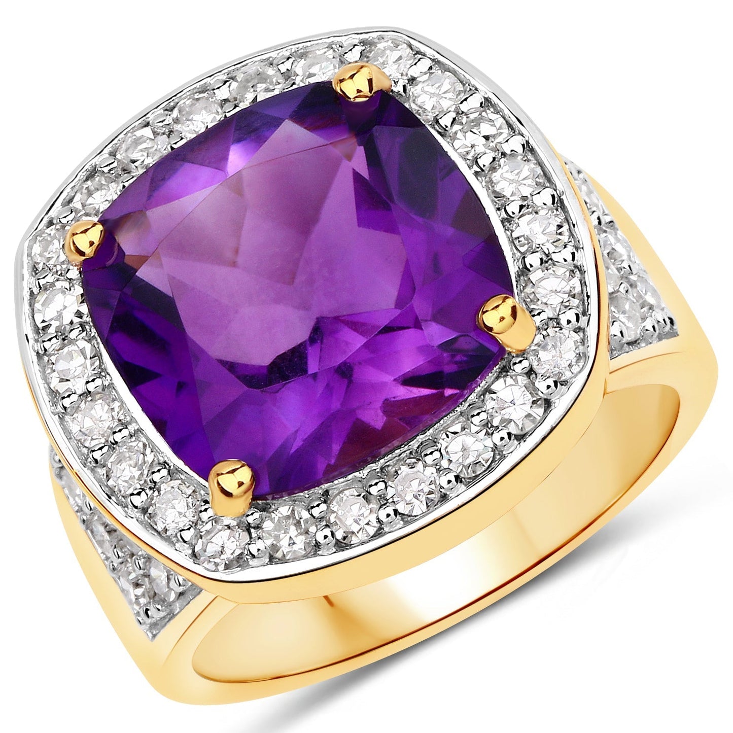 6.80 Carat Genuine Amethyst and White Diamond .925 Sterling Silver Ring Bids.com