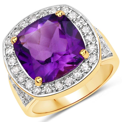 6.80 Carat Genuine Amethyst and White Diamond .925 Sterling Silver Ring Bids.com