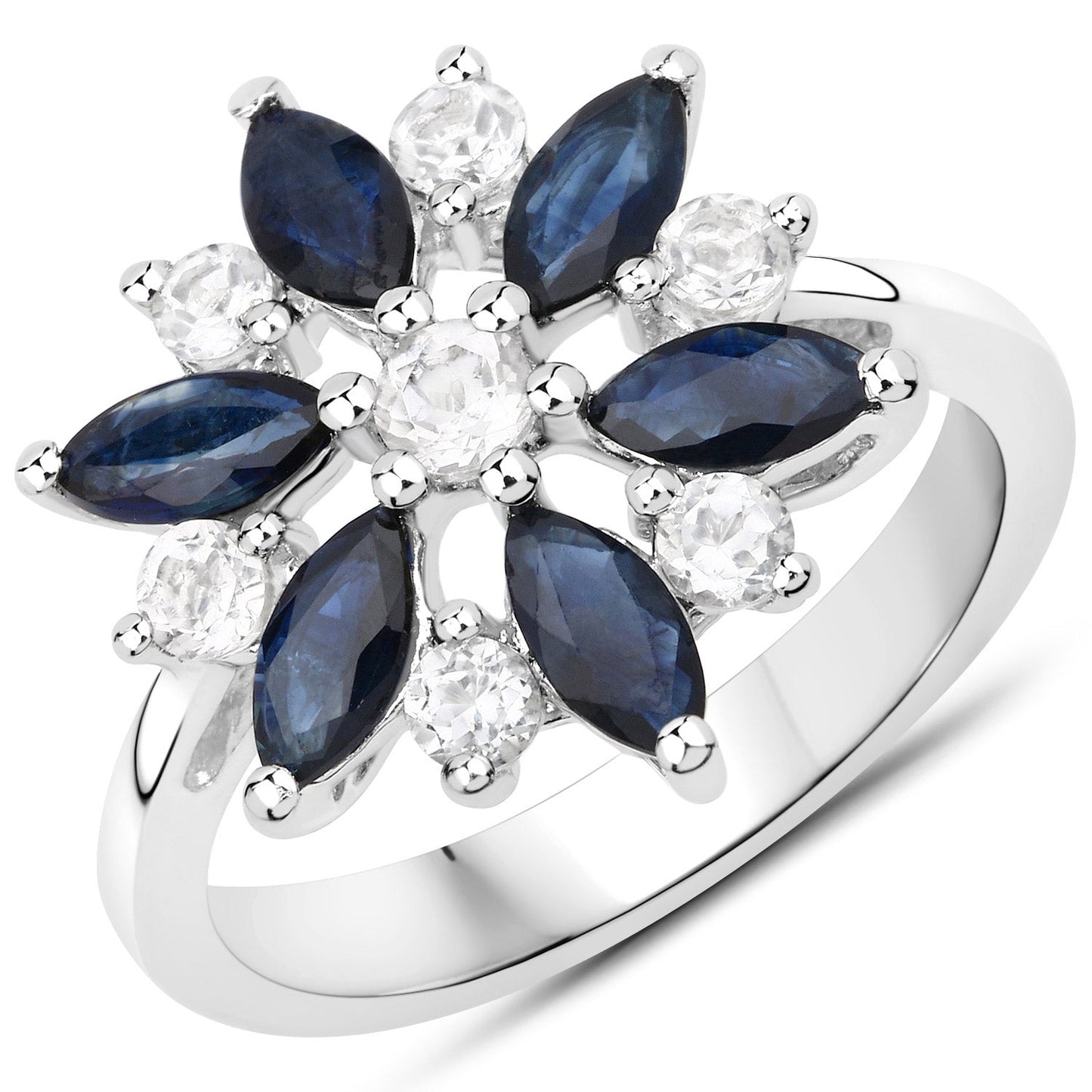 2.09 Carat Genuine Blue Sapphire and White Topaz .925 Sterling Silver Ring Bids.com