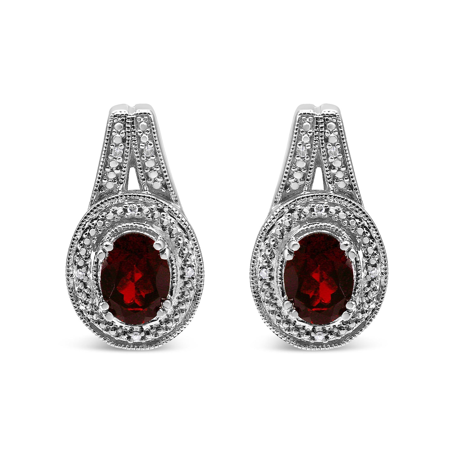 .925 Sterling Silver Diamond Accent and 8x6mm Red Oval Garnet Stud Earrings (I-J Color, I1-I2 Clarity) Bids.com
