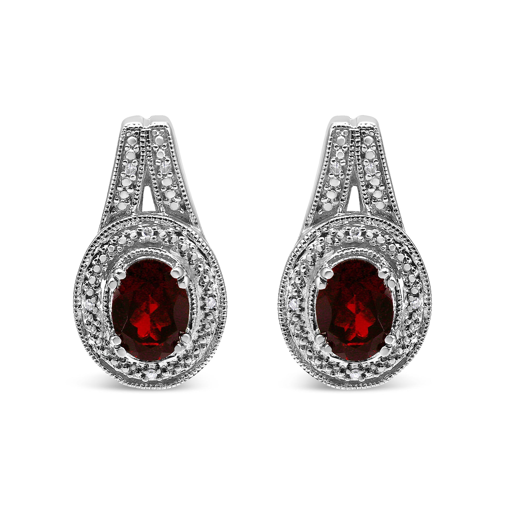 .925 Sterling Silver Diamond Accent and 8x6mm Red Oval Garnet Stud Earrings (I-J Color, I1-I2 Clarity) Bids.com