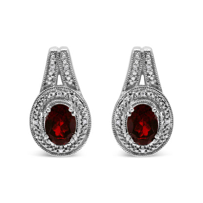 .925 Sterling Silver Diamond Accent and 8x6mm Red Oval Garnet Stud Earrings (I-J Color, I1-I2 Clarity) Bids.com