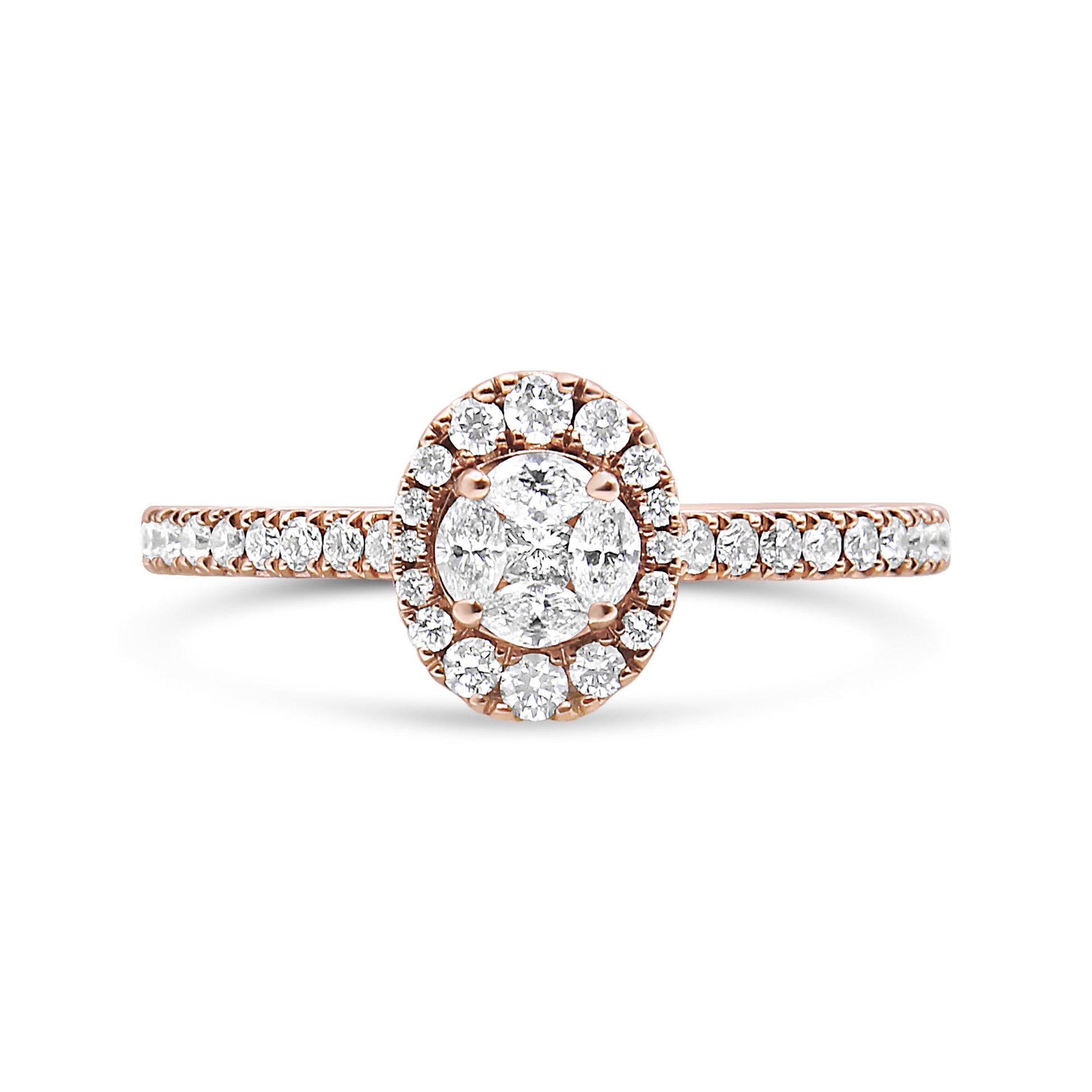 18K Rose Gold 1/2 Cttw Composite Marquise Composite Diamond Oval Shaped Halo Engagement Ring (F-G Color, VS1-VS2 Clarity) - Ring Size 7 Bids.com