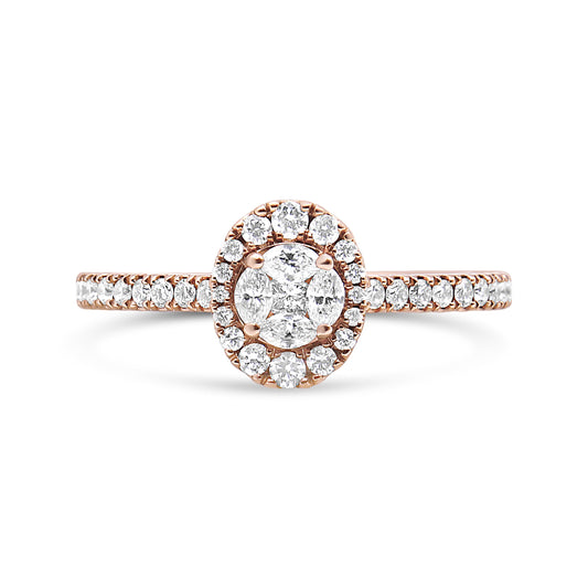 18K Rose Gold 1/2 Cttw Composite Marquise Composite Diamond Oval Shaped Halo Engagement Ring (F-G Color, VS1-VS2 Clarity) - Ring Size 7 Bids.com