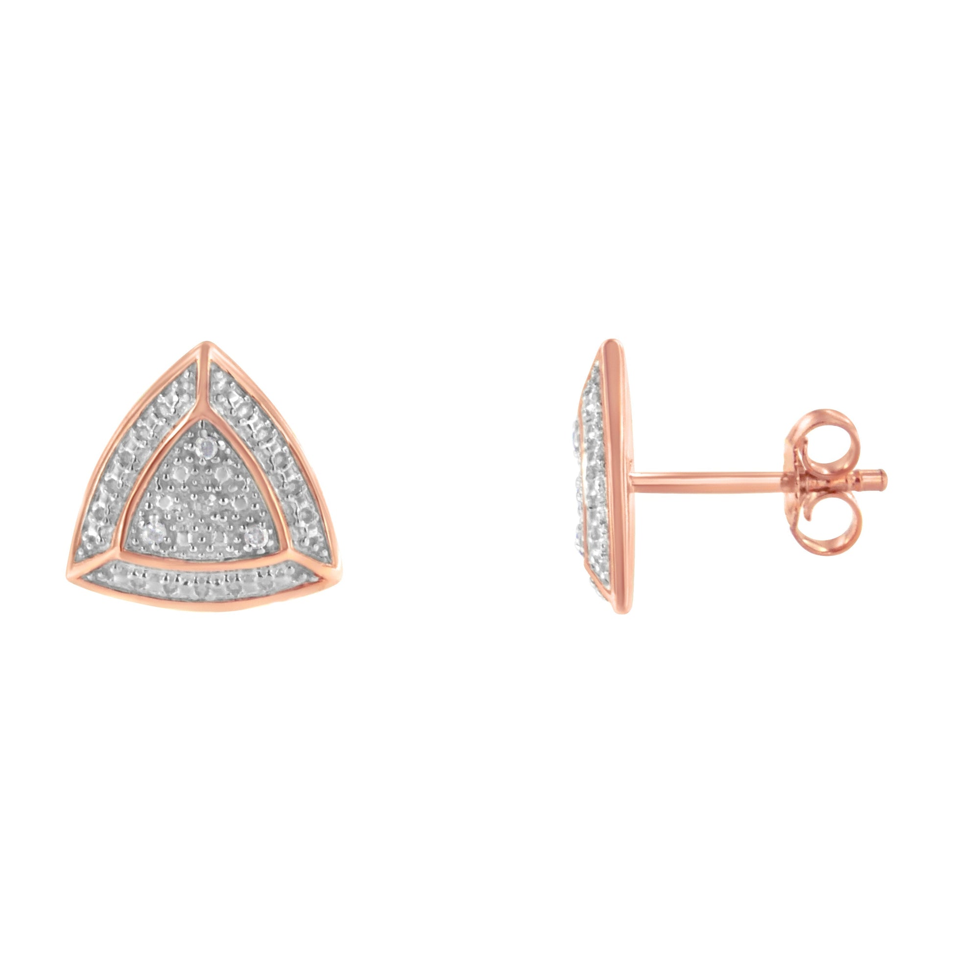 14K Rose Gold over .925 Sterling Silver Diamond-Accented Trillion Shaped 4-Stone Halo-Style Stud Earrings (H-I Color, I2-I3 Clarity) Bids.com