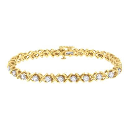 10K Yellow Gold Plated Sterling Silver 1 cttw Diamond Link Bracelet (J-K Clarity, I1-I2 Color) - Size 7" Bids.com