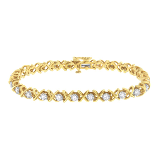 10K Yellow Gold Plated Sterling Silver 1 cttw Diamond Link Bracelet (J-K Clarity, I1-I2 Color) - Size 7" Bids.com