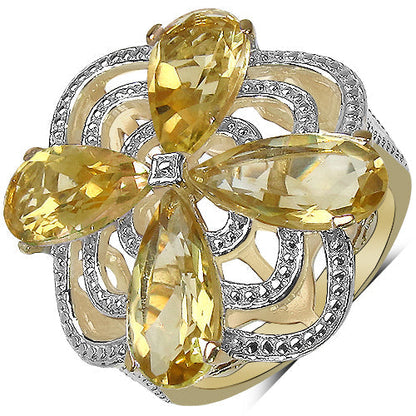 14K Yellow Gold Plated 8.81 Carat Genuine Citrine & White Diamond .925 Sterling Silver Ring Bids.com