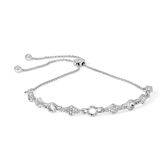 .925 Sterling Silver 1/2 Cttw Diamond Alternating Circle and Kite Link Adjustable Bolo Bracelet (I-J Color, I3 Clarity) - 4" to 10" Inches Bids.com