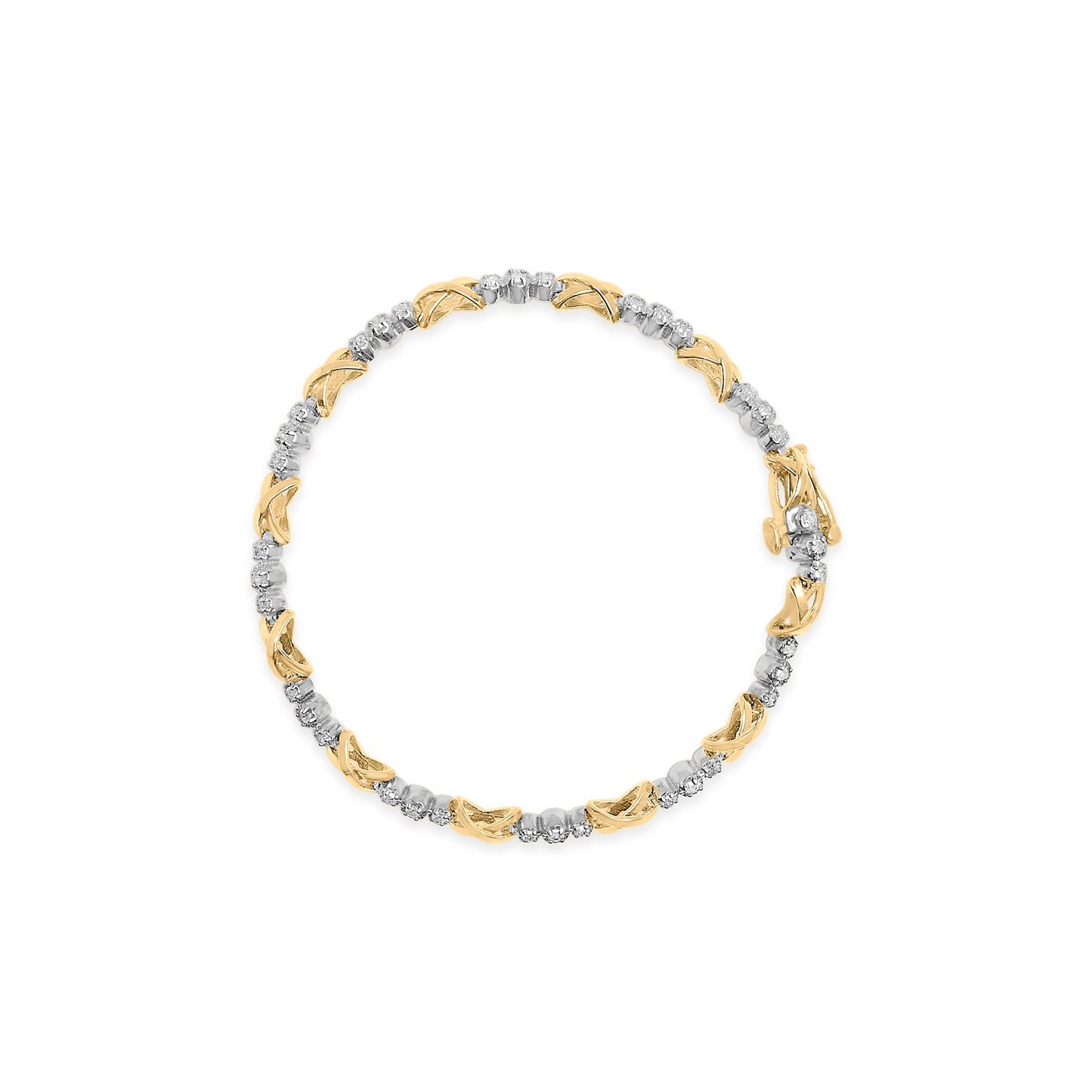 10K Two-Tone Gold 1/2 Cttw Diamond Alternating 3 Stone and X-Link 7" Bracelet (I-J Color, I2-I3 Clarity) Bids.com